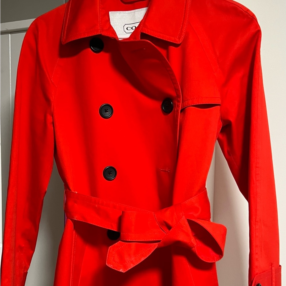 Coach Vivid Red Double-Breasted Trench Coat